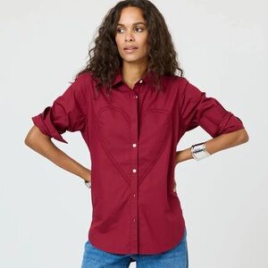Kerri Rosenthal NWT Mia Button Down Shirt Max Heart Burgundy Sz Small Preppy